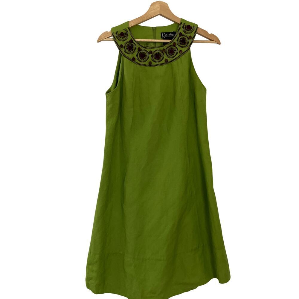 K Studio retro vintage 80s shell seed linen blend lime green halter 12 dress